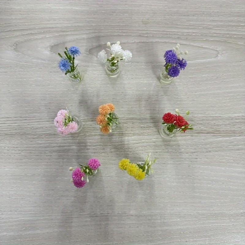 10Pcs Miniature Dollhouse Plant Flowers, 1:12 Tiny Small Glow In The Dark Glass Vase Flowers Plant House Decor, Faux Flower Model Dollhouse Decoration
