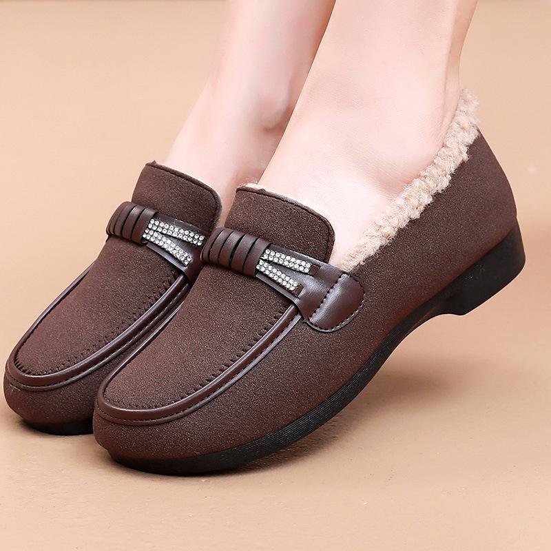 Winter Women's Thick Casual Warm Mom Shoes with Flat Bottom Anti Slip Simple Comfortable Versatile Daily Cotton Shoes