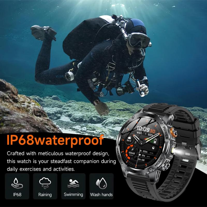 2025 Novo Relógio Inteligente Homem 1000mAh Longa Espera Outdoor Smartwatch Homens Lanterna LED À Prova d'água Frequência Cardíaca Esporte Chamada BT Smartwatches
