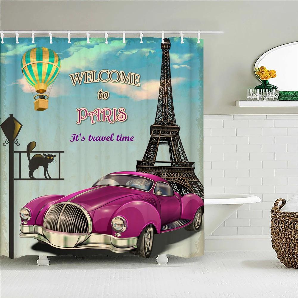 3D print Paris Tower Bathroom Shower Curtains Waterproof Polyester Fabric With Hooks 240X180cm Bath Screen Home Decor Curtain
