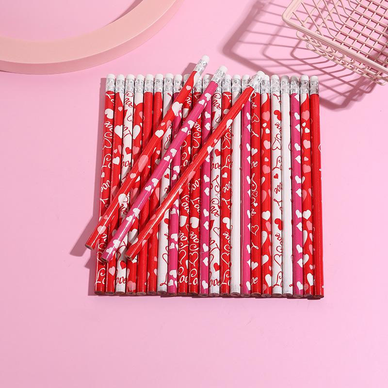 Valentine s Day HB Pencil Gift for Kids - Wooden Shrink Wrap with Hearts HB