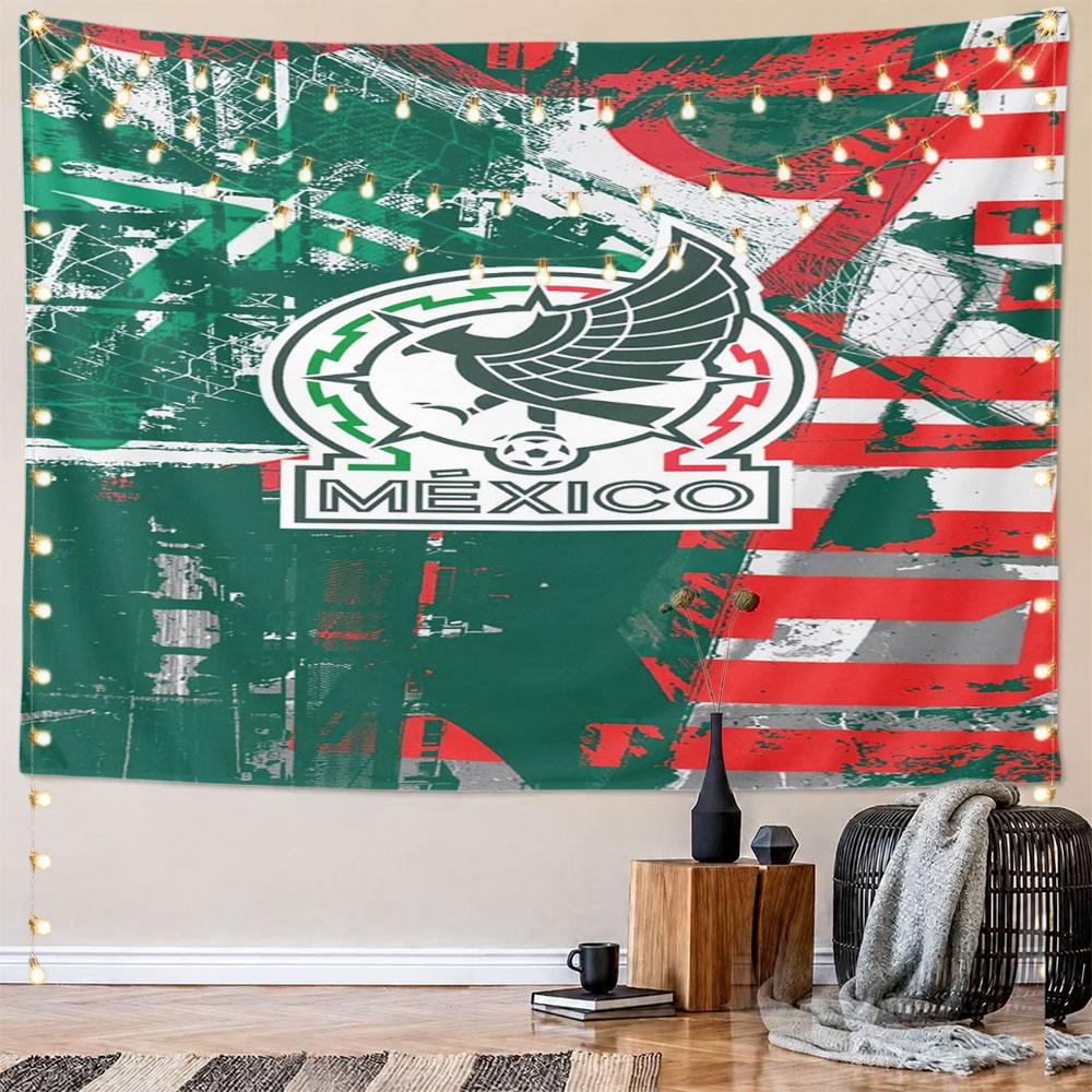 "Mexico Soccer Team Emblem Design" Pattern Wall Hanging Tapestry Decorative Tapestry Home Decor for Bedroom and Living Room
