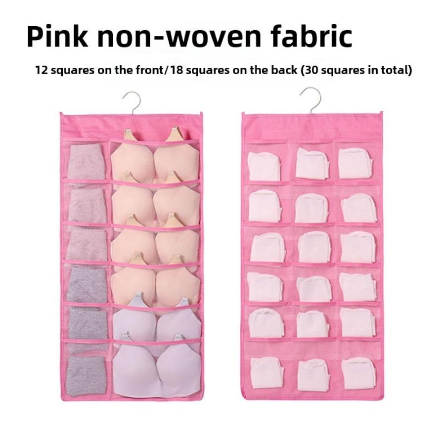 

Подвесная сумка для хранения нижнего белья, настенная сумка для хранения носков, двухсторонний подвесной органайзер для нижнего белья Obverse 12 + Reverse 18 розовый