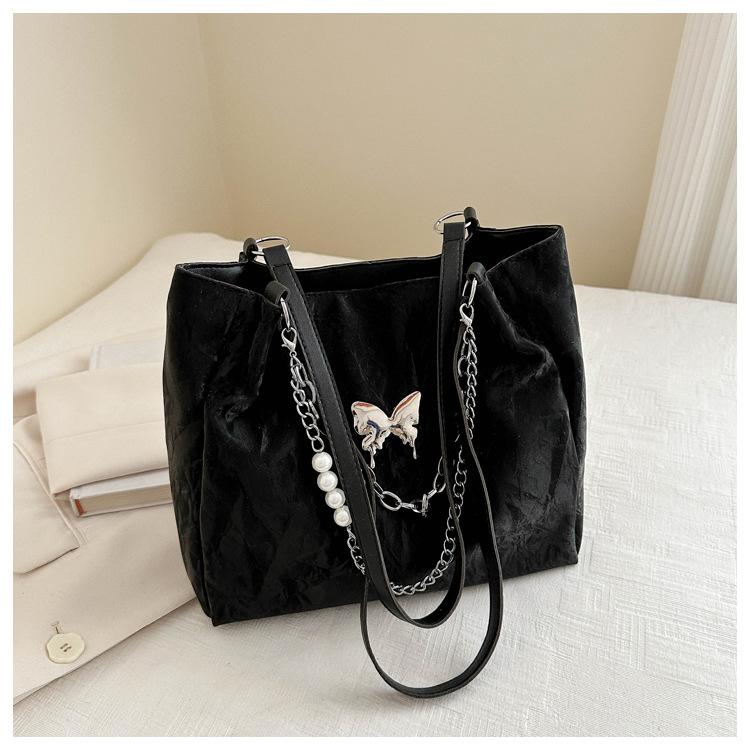 Casual Bow Solid Color 2025 Simple New Large-capacity Fashion Commuter Chain Pearl Single Shoulder Underarm Bag Soft