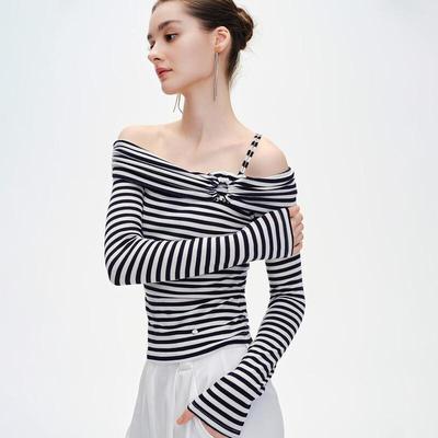 GIOVANNI VALENTINO Women's Striped Off-Shoulder T-Shirt