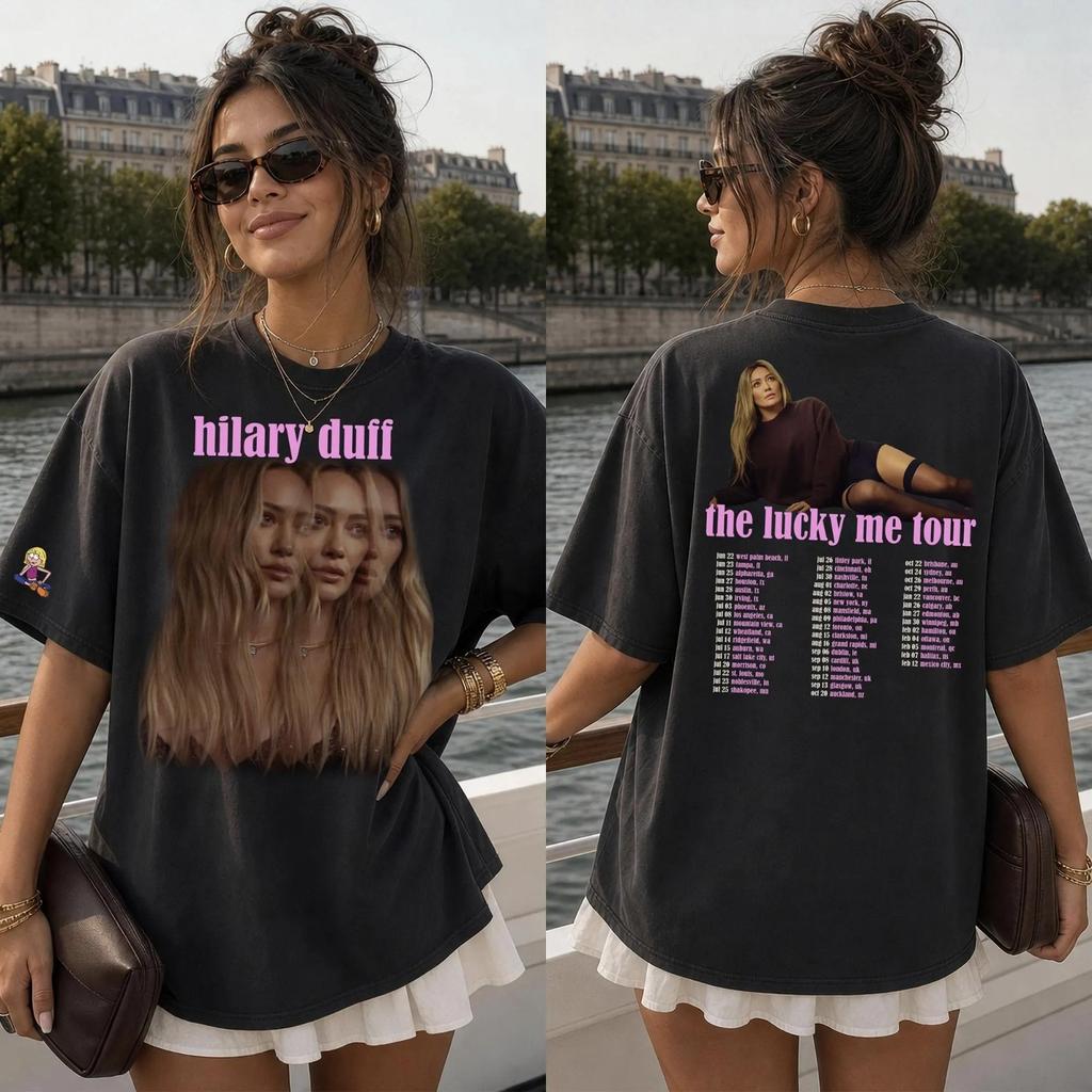 Hilary Duff Lucky Me Tour 2026 Tee, Cartoon Lizzie Mcguire Reprint T-Shirt