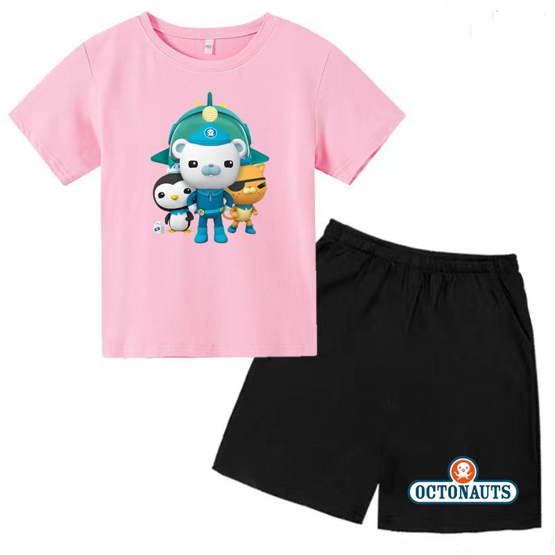 Kids Summer Cartoon Animated Print Set Summer Sports Set T-shirt + Shorts Charming 2-piece Outdoor Wear for Boys and Girls