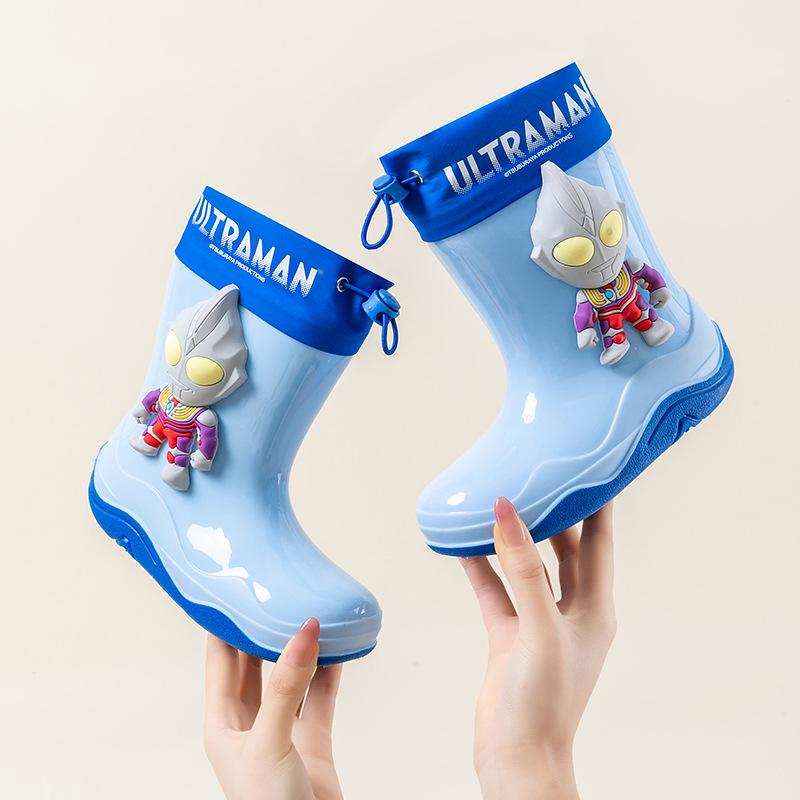 

New Style with Drawstring Ultraman Tiga Children s Rain Boots Mid-Calf Non-Slip Boys Elementary School Waterproof Rubber Boots 210