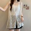 Women's Plus Size Lace Vest Summer Thin Loose Vest for Outerwear Sleeveless Cardigan Top
