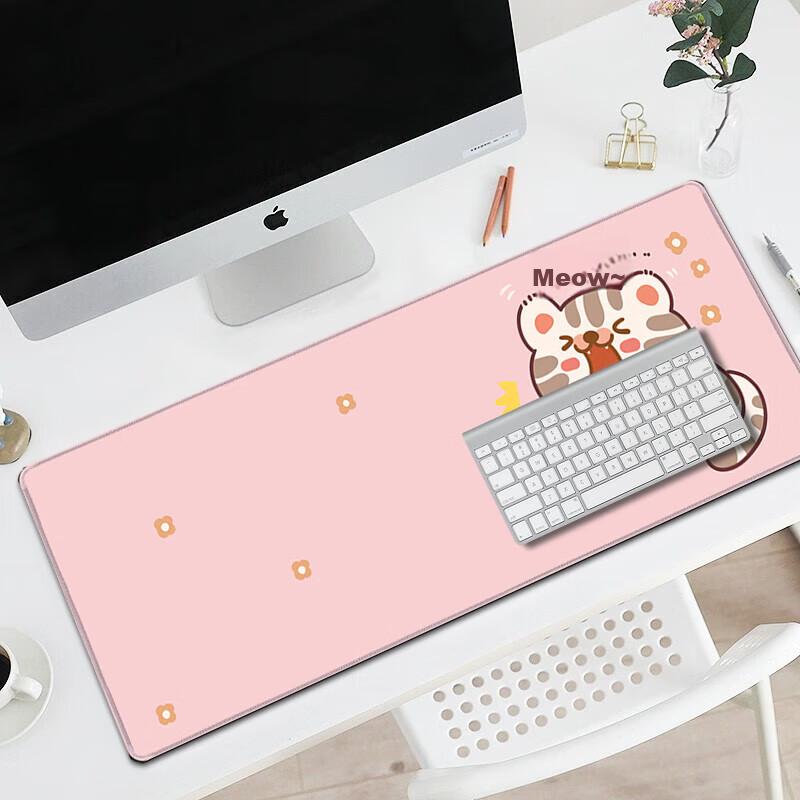 Large Mouse Pad for Anime And Motivation, Desk Mat, Precision Edge-Locked Non-Slip Keyboard Pad, Desktop Computer Desk Mat 800*300MM Pink Meow