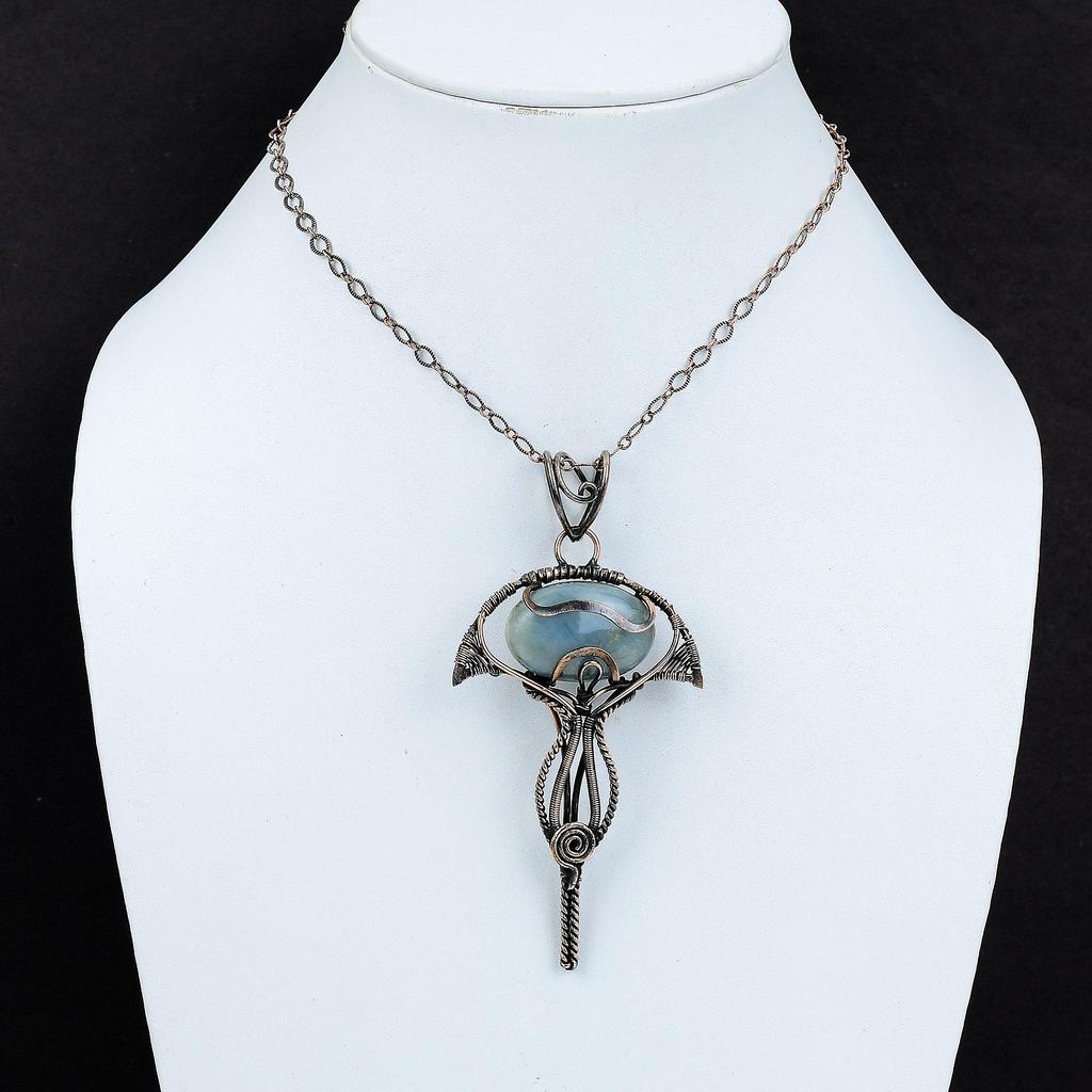 Aquamarine Pendant Copper Wire Wrapped Pendant Designer Pendant Brand New Pendant Copper Jewelry Gemstone Pendant Handmade Jewelry For Gift