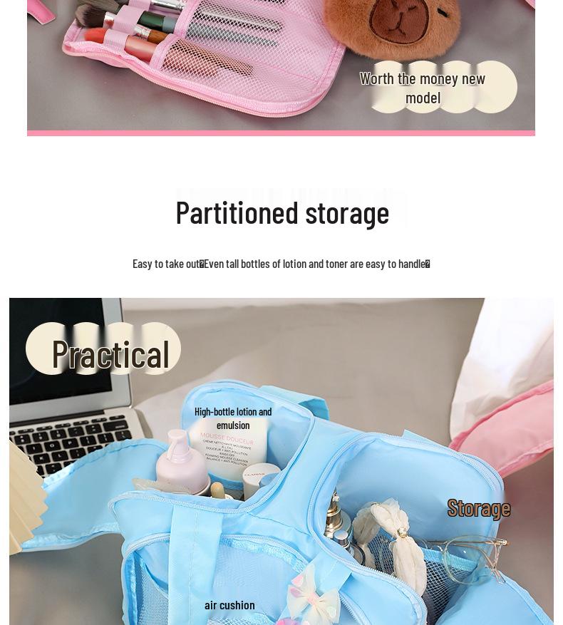Large Capacity Travel Tote: Women's Portable Makeup & Skincare Organizer with Compartments