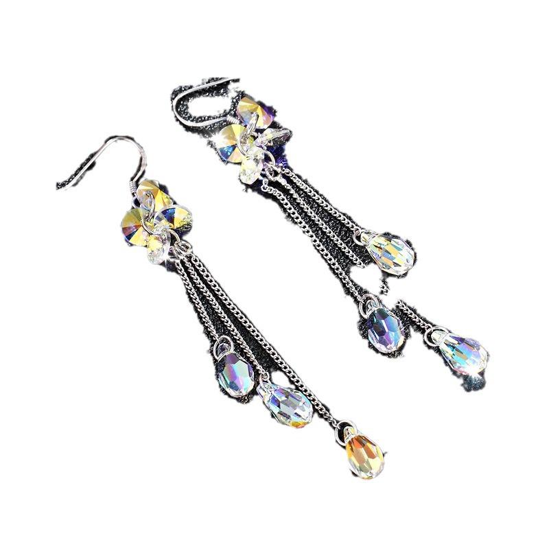 Boucles d'oreilles Hecheng Long Cristal: Bijoux de mode pour femmes de style coréen, super flash, colorés.