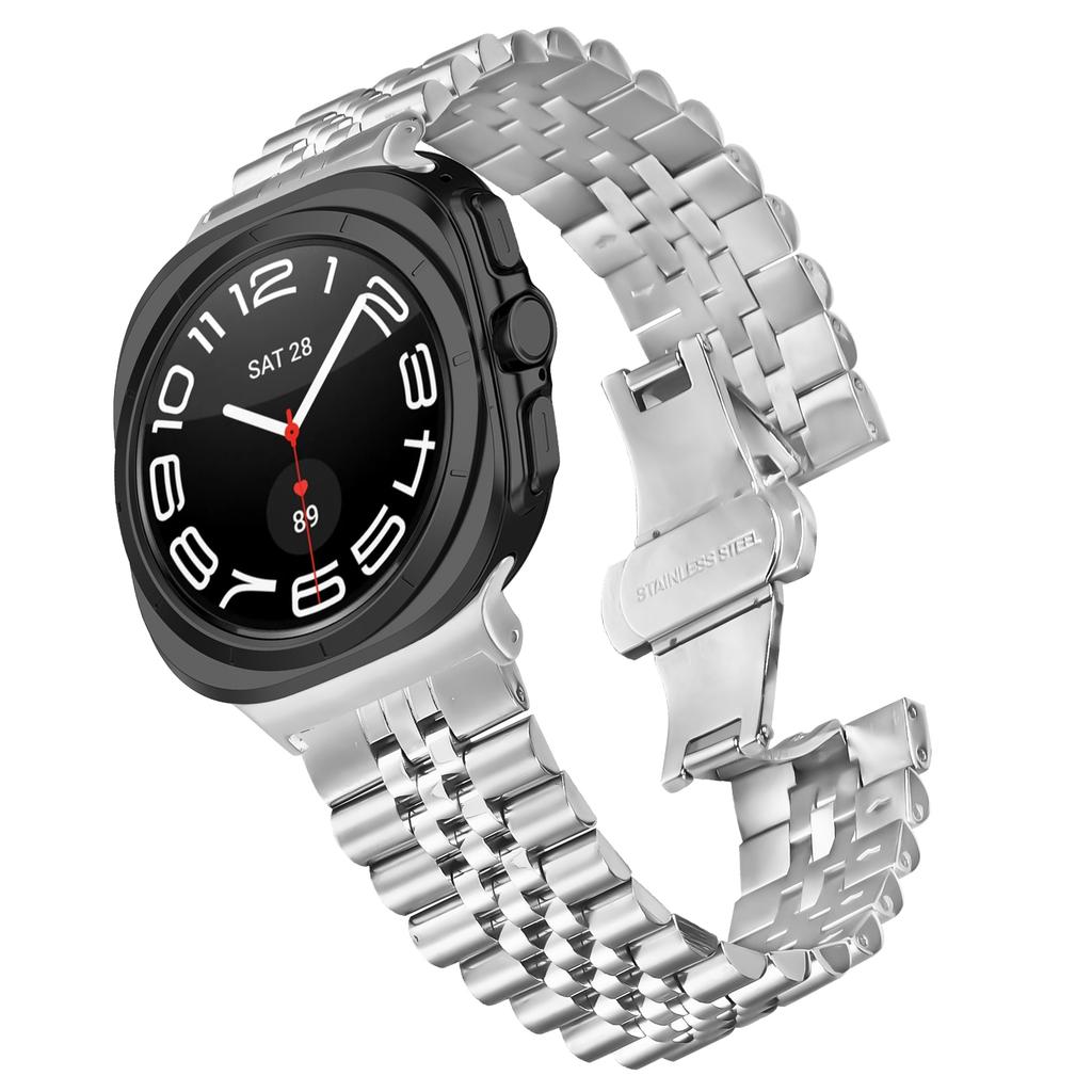 5-Bead Silver Band for Samsung Galaxy Watch Ultra (2025) 47mm Butterfly Clasp Metal Watch Strap