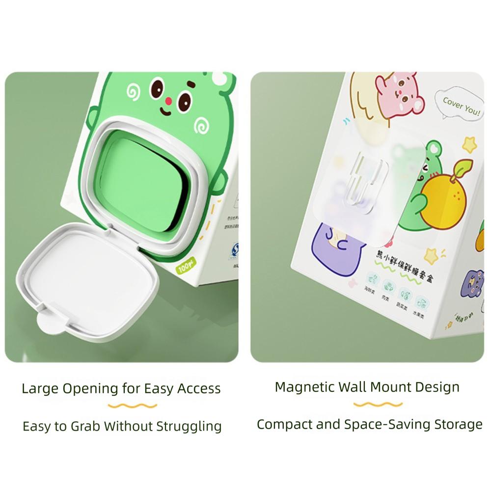 100pcs/Box Creative Cute Cartoon Disposable Food Cover Portable Elastic Bowls Caps Multifunctional Food Lids Kitchen Supplies