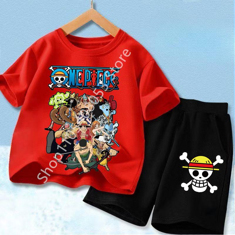 One Piece Kids Outfit Chopper Luffy Tracksuit Suit Children Summer Short Sleeve Clothes Set Anime Boy Girl T Shirt Shorts 2pcs
