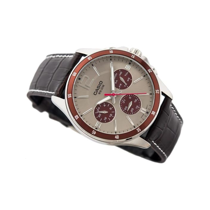Casio Standard Series Business Fashion Three-Eye Chronograph Quartz Movement Genuine Leather Strap Men watches Silver MTP-1374L-7A1