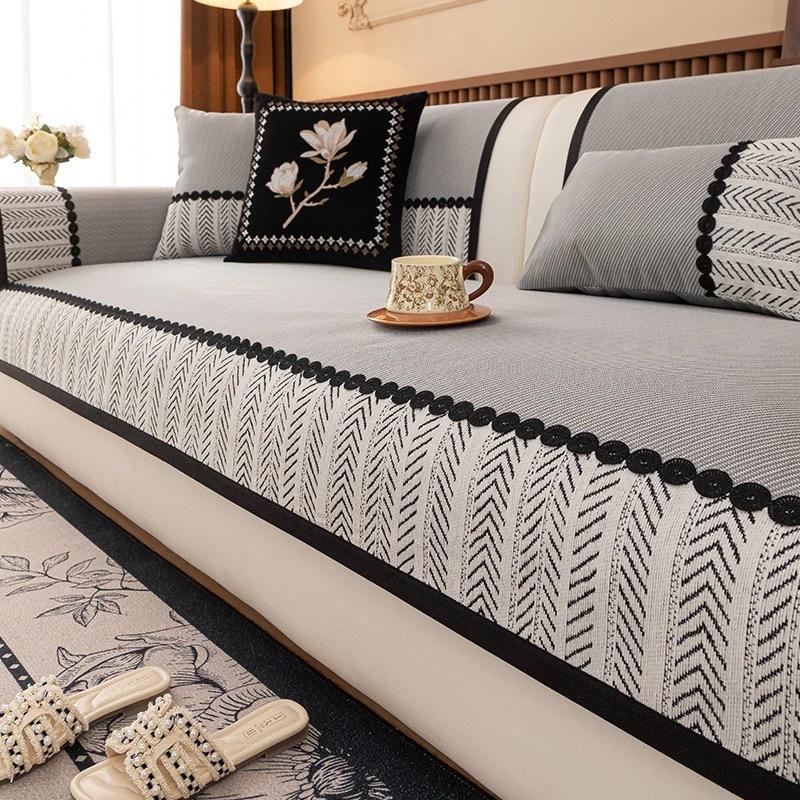 French Summer Ice Silk Sofa Cushion Mat Seat Cushion All-Inclusive Combination Sofa Cover Summer Universal Set Cover