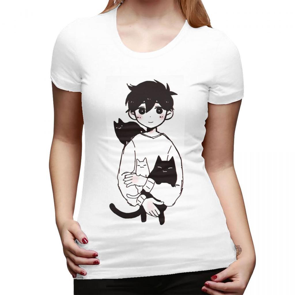 Omori Sunny And Mewo TShirt for Women Round Neck Streetwear T Shirts Womens Short Sleeve Summer Clothes Tops