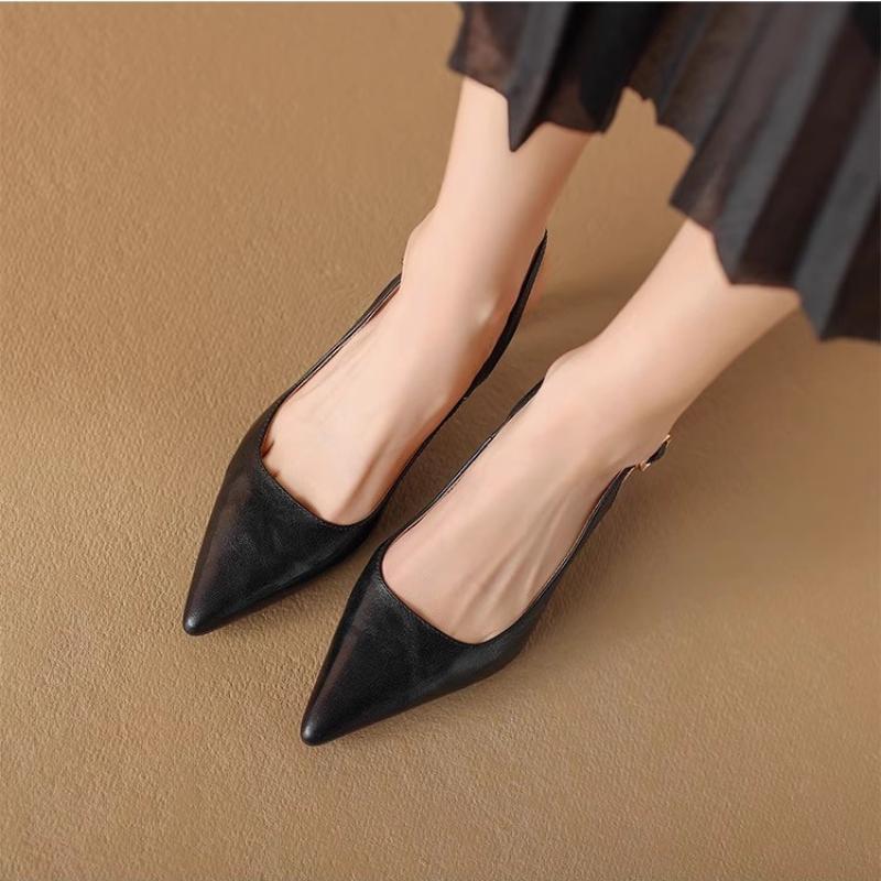 Fashion 2025 New Women's and  Single Shoes with Heels Expose Your Heels Pointed Tip High Heels Women   Black Red Shoes Women