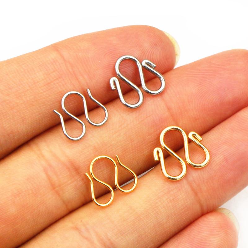 30Pcs Stainless Steel Gold Color W Shape End Clasps Hooks Chain Connectors For Bracelet Necklace DIY Jewelry Making Supplies