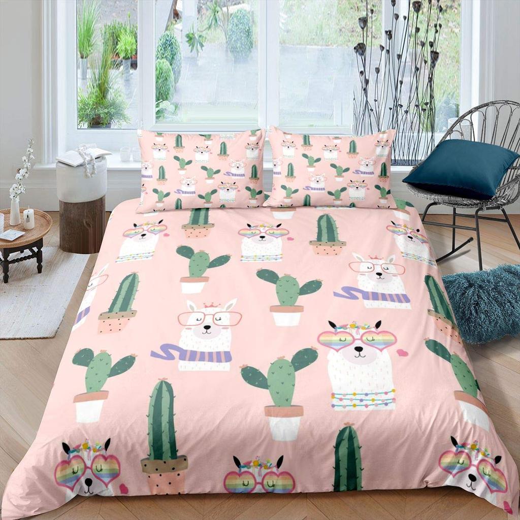 Green Cactus Bedding Sets 4 Pieces Soft Duvet Cover Set with Pillow Shames for Teen Girls Boys Men Women Bedroom Decor Vintage