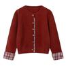 Korean-Style Patchwork Plaid Sweater Cardigan, Round Neck, Loose Casual Fit, Autumn/Winter 2024