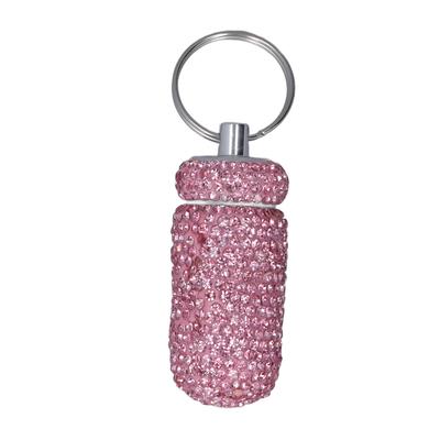 Rhinestone Kapsül Saklama Kutusu Konteyner Anahtarlık Alüminyum Alaşımlı Taşınabilir İlaç Şişesi Kutusu