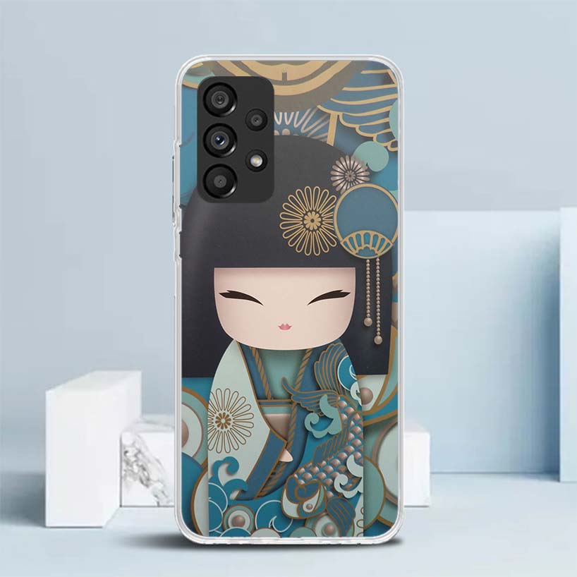 Kokeshi Doll Kimono Girl Soft Cover for Samsung Galaxy A17 A37 A57 A16 A26 A36 A56 A15 A14 A55 Phone Case A13 A53 A25 A35 A24 A3