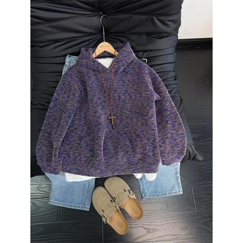 

Men s Vintage Purple French Knit Hoodie - High-End Autumn/Winter Outerwear for Couples M фіолетовий