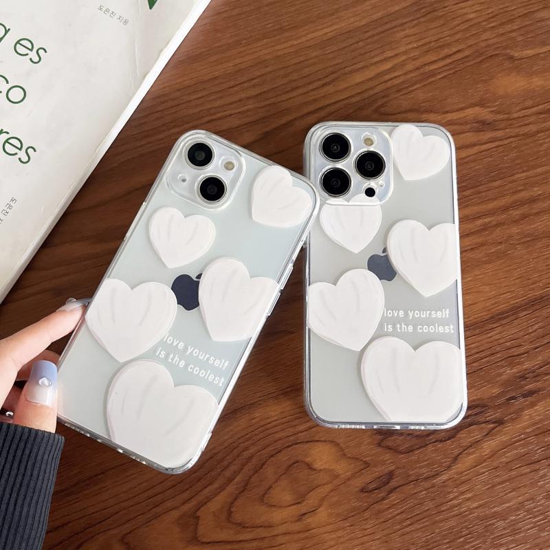 Ins Simple White Love Is Suitable for Iphone13/14 Mobile Phone Case Women's Apple 12 Transparent 15 All-inclusive 11 Anti-drop