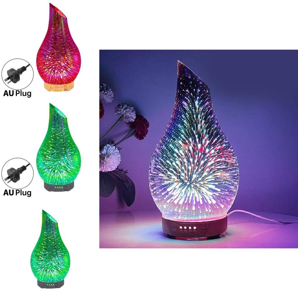 Kreativer 3D-Glas-Holzmaserung Ultraschall-Kaltnebel-Luftbefeuchter für den Heimgebrauch 7-Farben-Nachtlicht ätherisches Öl-Diffusor Vasenform