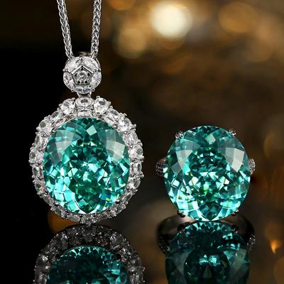 Jewelry Copper Bottom Gold-Plated Simulation Para Green Temperament Pendant Set Main Stone 18 * 20