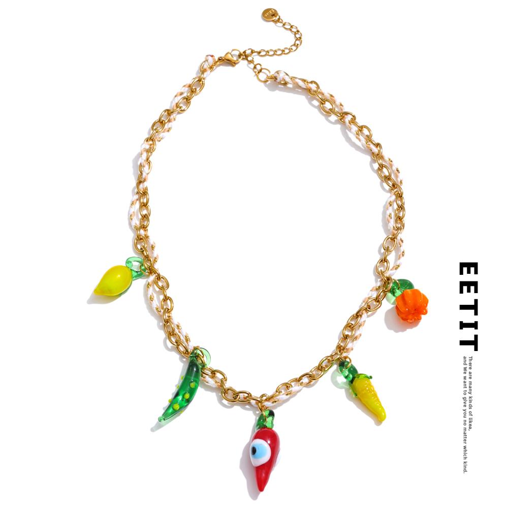 Eetit Popular Rope Braided Pumpkin Lemon Chilli Charm Necklace Pendant Stain Less Metal Creative Exclusive Jewellery Gift