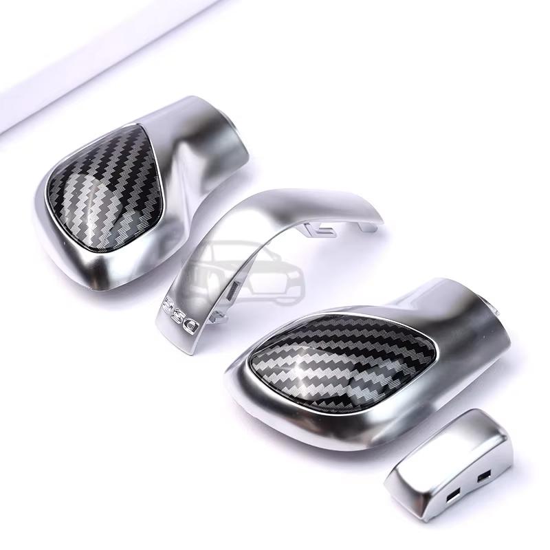 4PCS Chrome Matt With Leather Shift Knob Gear Side Cover DSG Emblem For VW Golf 6 7 R GTI Passat B7 B8 CC R20 Jetta MK6 GLI