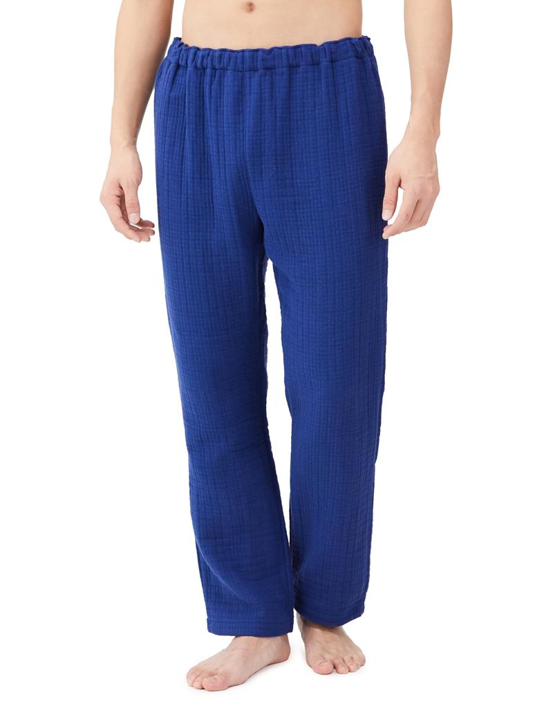 Gunze KAIMIN NAVI Collaboration with Long Sleeve and Royal Size L Men's Pajamas, UCHINO, Pants, Waffle-In Gauze, Blue,