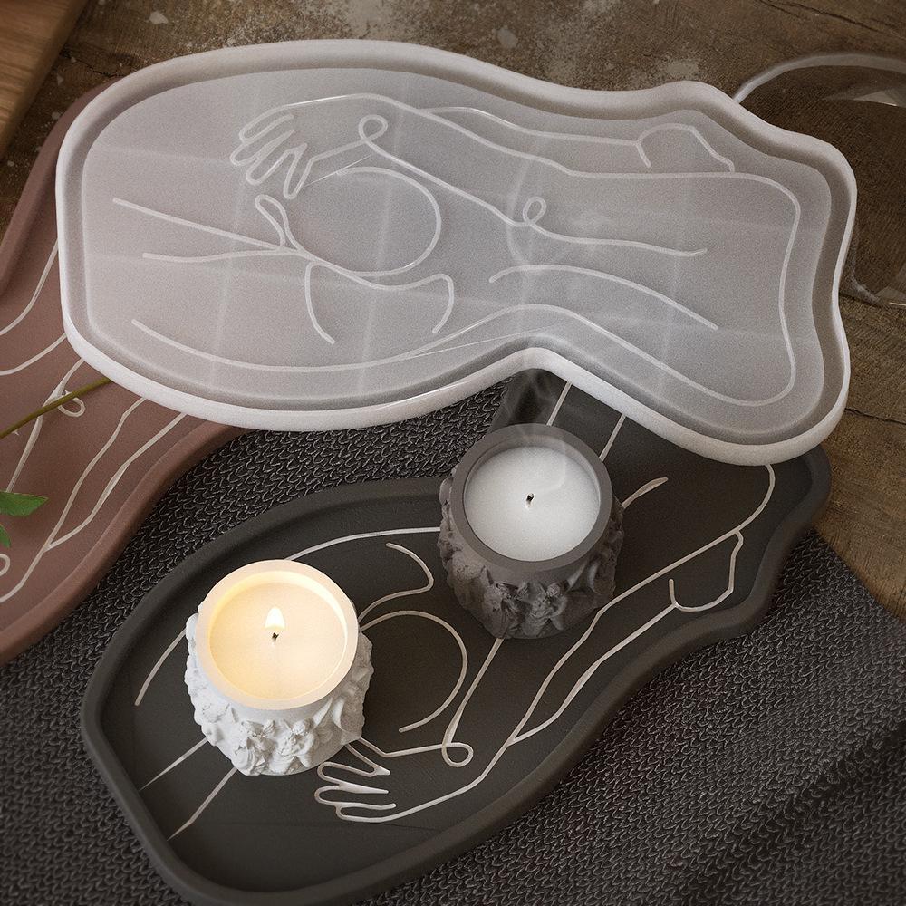 DIY Epoxy Resin Mold Cement Gypsum Abstract Human Body Lines Tray Storage Plaster Decoration Silicone Mold