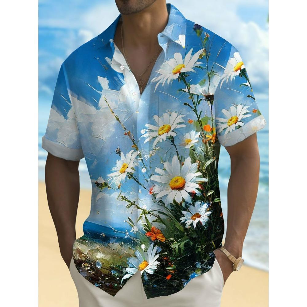 Summer Men's 3D Printed Floral Graphic Shirt Hawaiian Casual Shirts Button Up Shirts Short Sleeve Vacation Beach Wear No Pocket