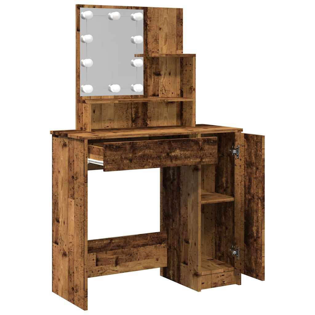 Makeup Table with LED Lights Rustic Wood Effect 86.5 x 35 x 136 cm