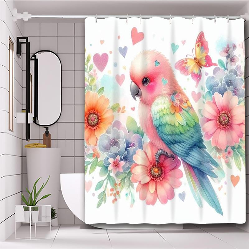 Flower and Birds Pattern Bathing Curtain  Bathroom Shower Curtain Waterproof With 12 Hooks Home Deco Free Ship