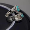 Huitan Vintage Style Opening Ring Female Anniversary Party Accessories Retro Blue Imitation Turquoise Stones Finger Jewelry Gift