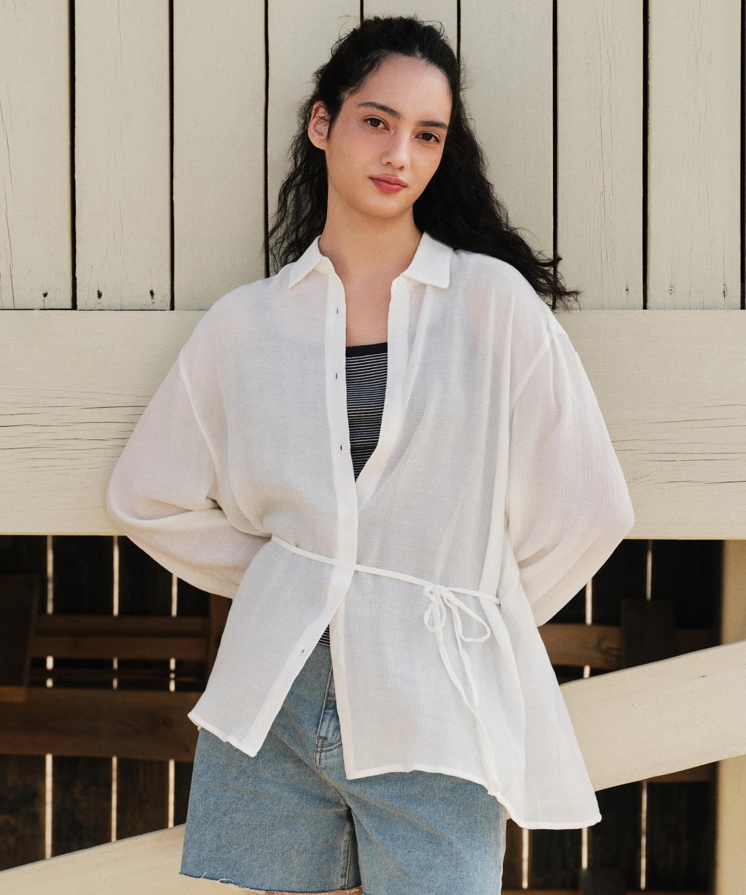Musinsa Standard Woman Women S Oversized Sheer Crinkle Shirt [Ivory] Ivory/L