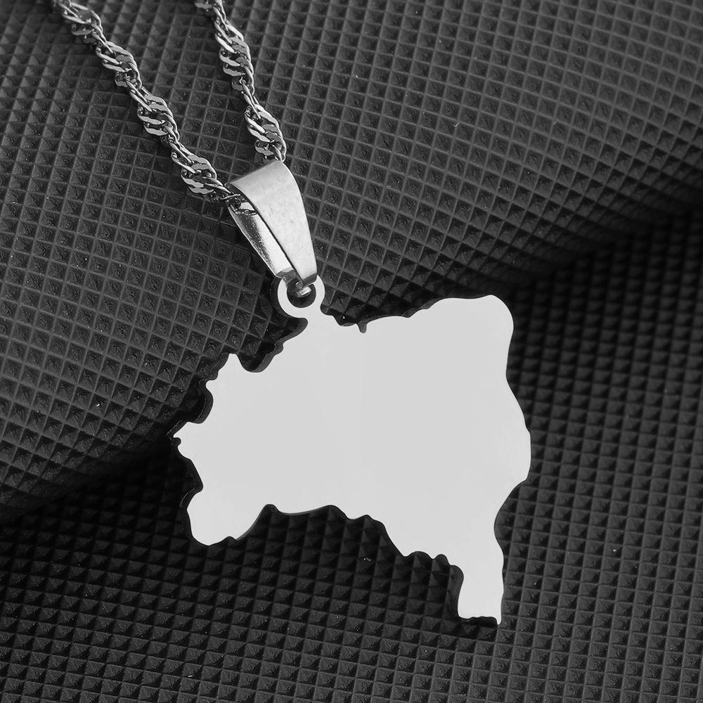 Polished Stainless Steel Brazil Map Necklace: Unisex Retro Ethnic Pendant Jewelry