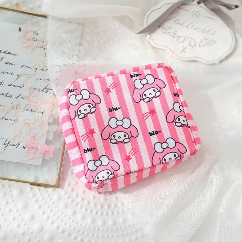 Vertical Stripes Pom Pom Purin Cartoon Travel Sanitary Napkin Bag For Use Women
