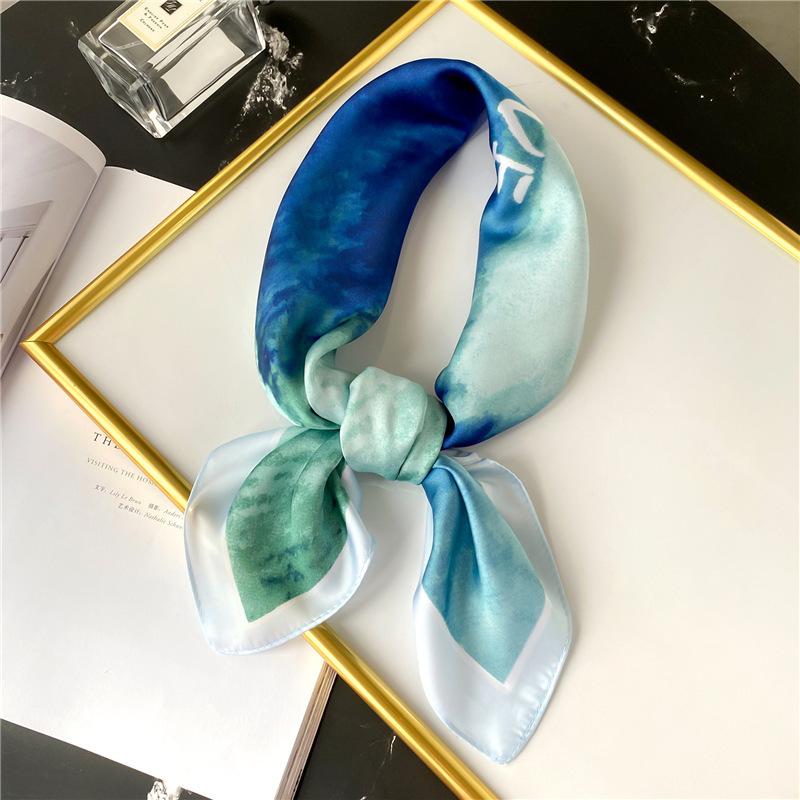 71Cm small square scarf striped plaid scarf women's fashion printed silk scarf versatile decorative collar scarf sunscreen shawl scarf