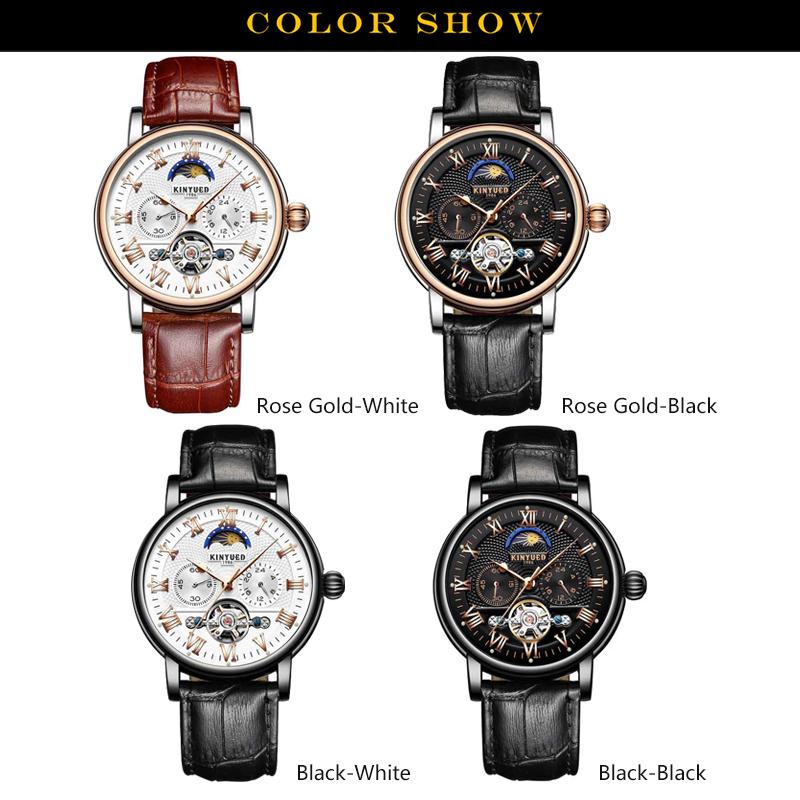 KINYUED Cinturino in pelle Tourbillon Orologio automatico Orologio cronografo  meccanico Moon Phase da uomo acquista in modo economico — spedizione  gratuita, recensioni reali con foto — Joom