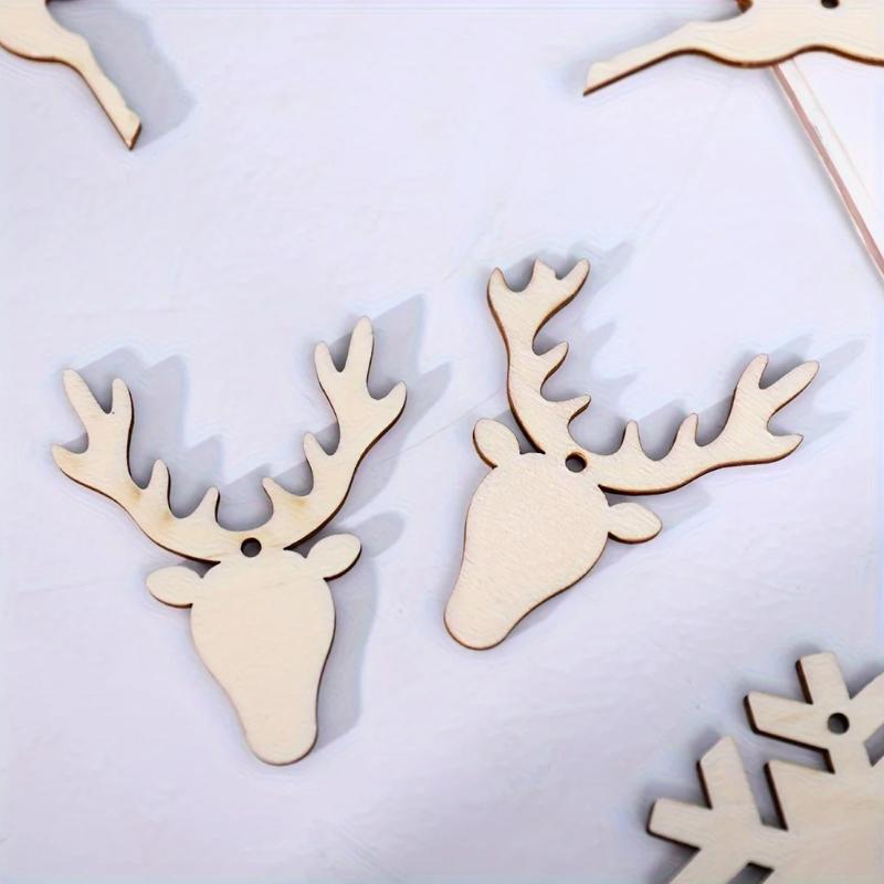 20PCS/10PCS/5PCS 50m Hemp Rope Wooden Deer Head Christmas Ornament Pendant Pendant Wooden Pendant Decoration Wooden DIY Craft