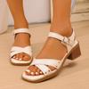 Fashion Fashion Solid Rivet Decor Square Heel Sandals for Women 2025 Summer Ankle Buckle Roman Sandals Plus Size Comfort Cross Band Shoe
