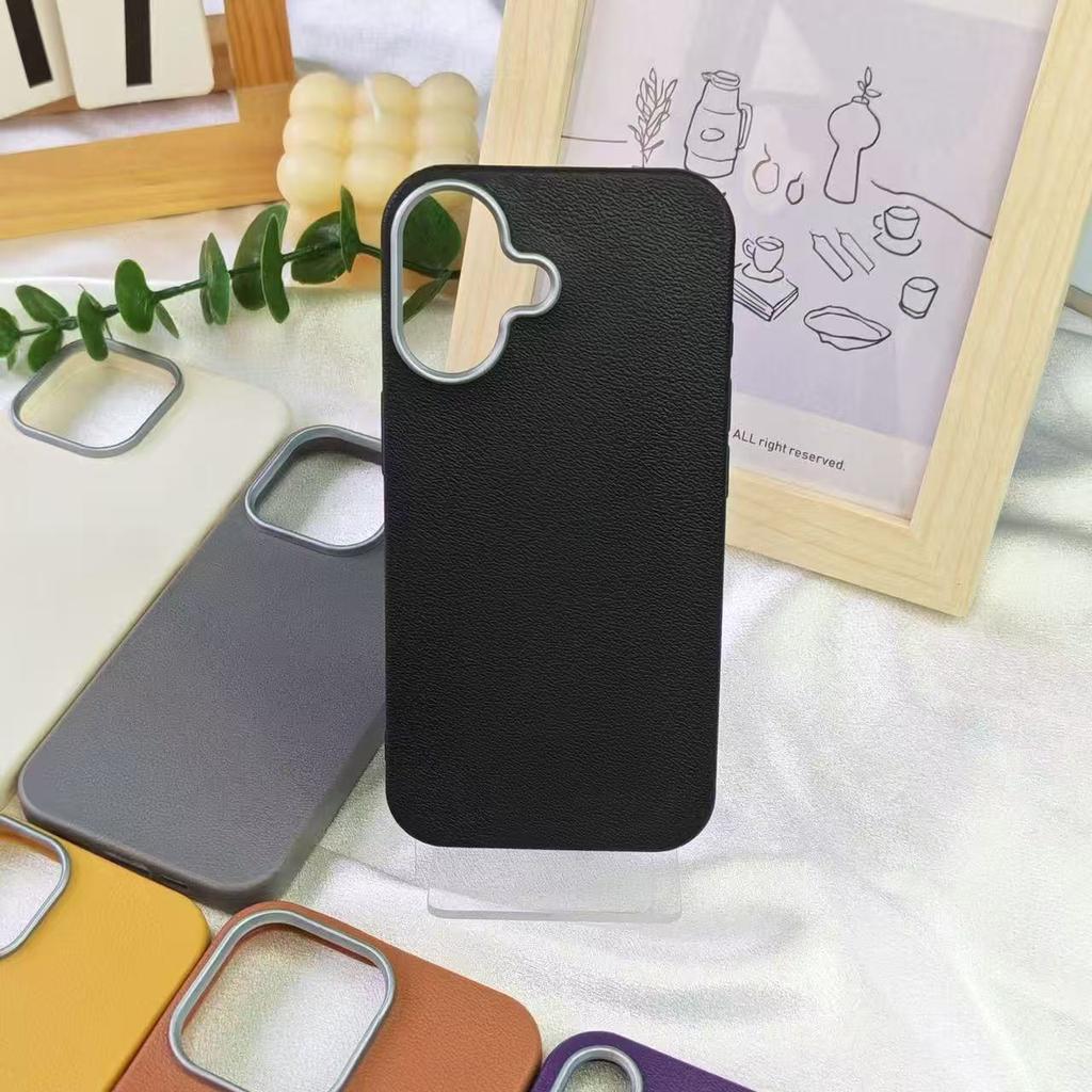 Leather Pattern Photo Frame Is Suitable for Apple 17Promax Mobile Phone Case iPhone15/14/13 Simple 16Promax Trend
