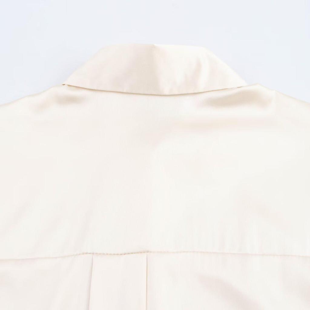 Women's Spring 2025 Silk Satin Long-Sleeve Shirt with Turn-Down Collar